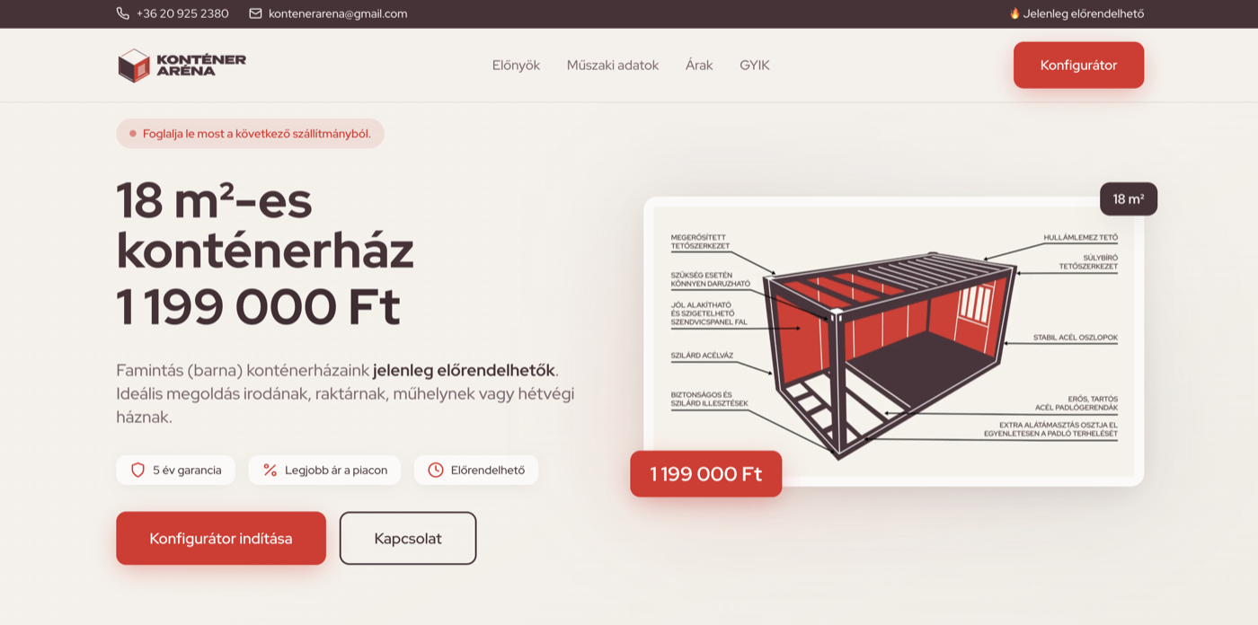 Konténeraréna — weboldal